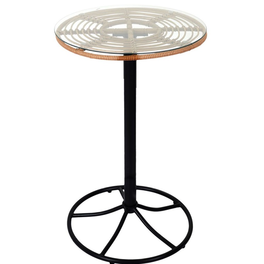 Jardin Fabrique De Styles Tables De Jardin | Table De Bar En Resine Tressee Avec Plateau En Verre - Saya