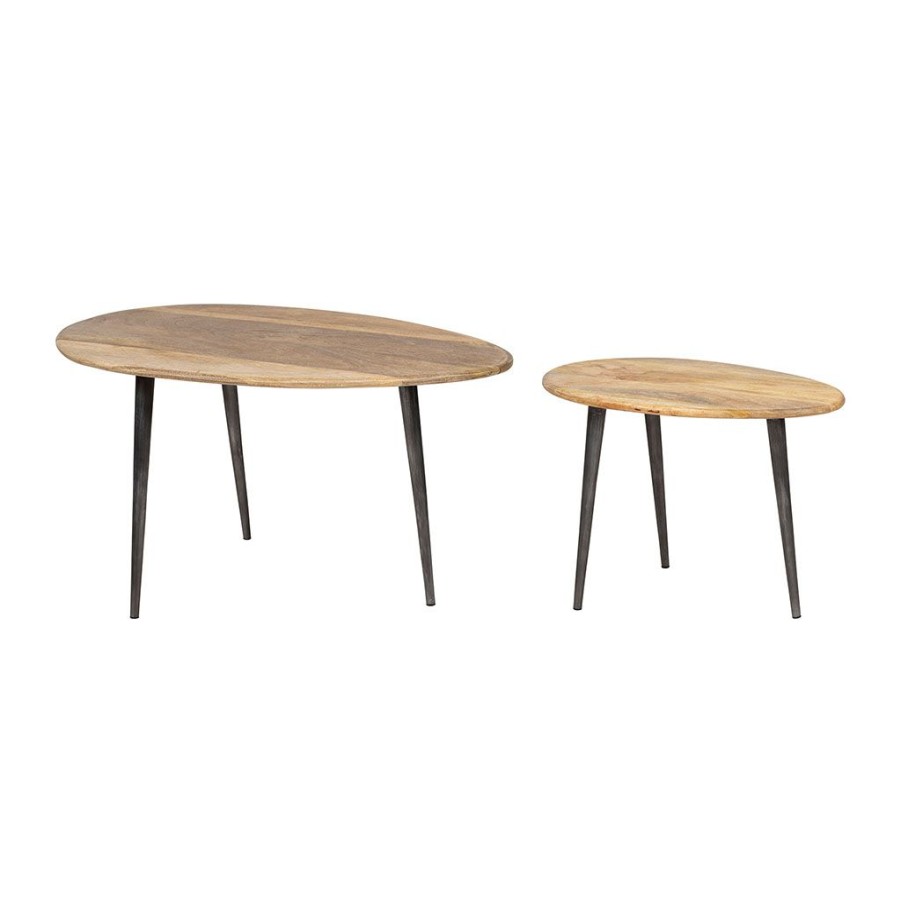 Meubles Fabrique De Styles Table Basses | Table Basse Gigogne (Lot De 2) En Manguier Naturel Et Fer - Hervea