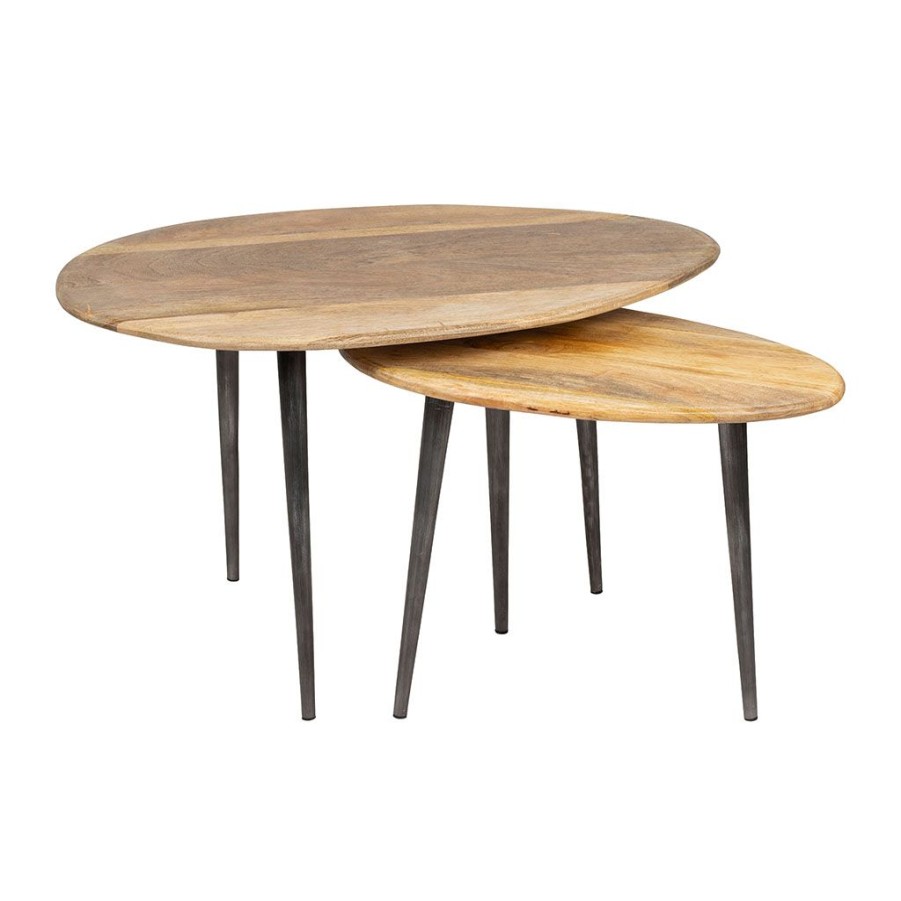 Meubles Fabrique De Styles Table Basses | Table Basse Gigogne (Lot De 2) En Manguier Naturel Et Fer - Hervea