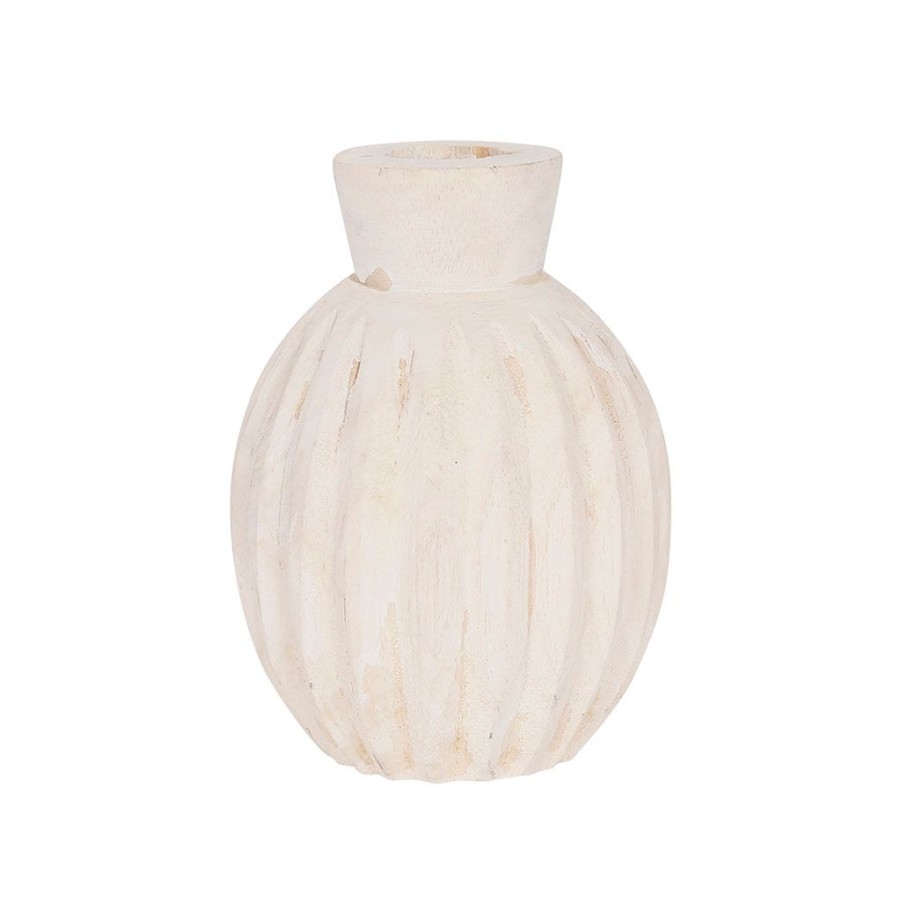 Deco Fabrique De Styles Vases Et Soliflores | Vase Rond Pour Fleurs Sechees Creme - Paulownia