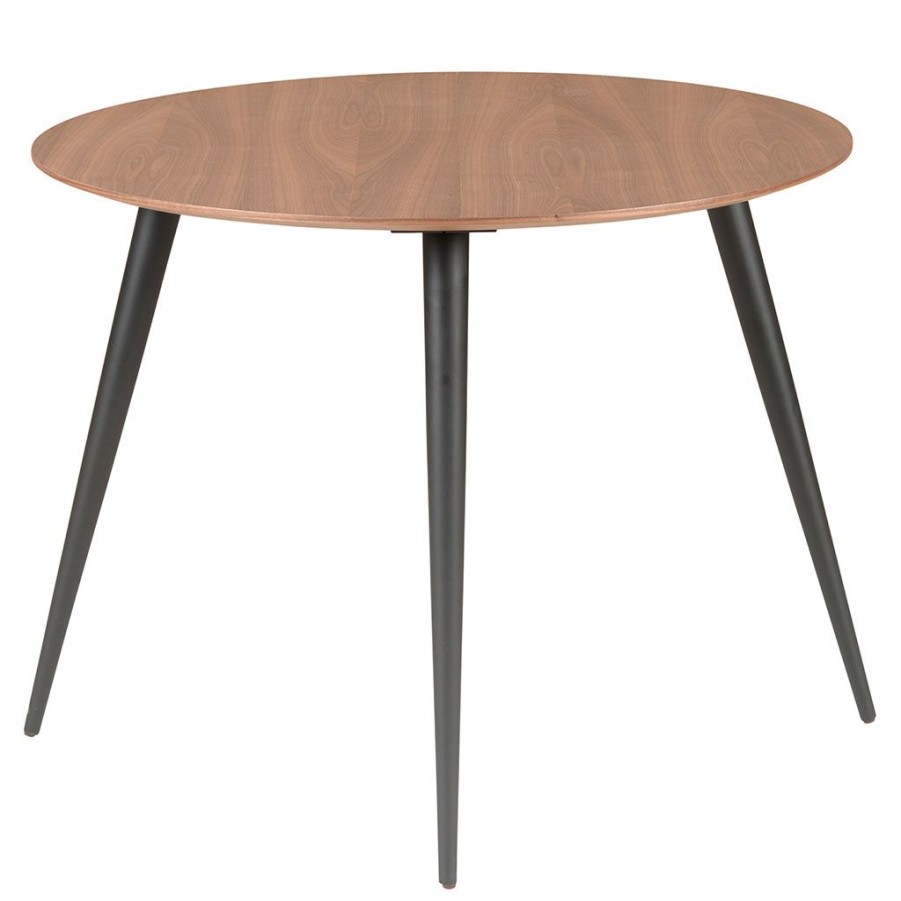 Meubles Fabrique De Styles Table De Salle A Manger | Table A Manger Ronde En Noyer Et Pieds Hetre Noir D100Cm - Caly