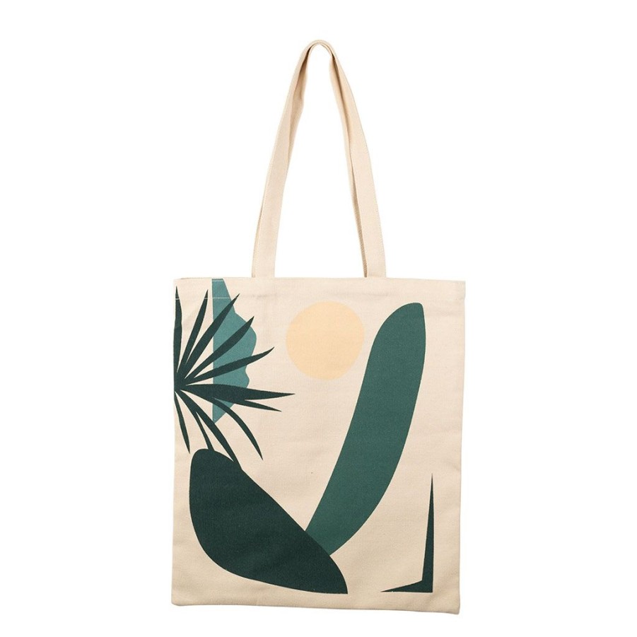 Accessoires Et Loisirs Fabrique De Styles Sacs Et Pochettes | Sac Tote Bag Palmea Ecru Et Emeraude - Sweet Leaves