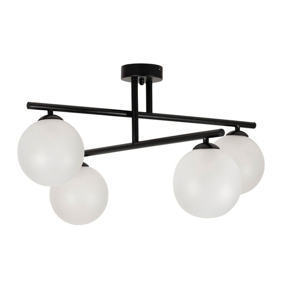 Luminaires Fabrique De Styles | Suspension 4 Lumieres En Fer Et Verre Noir Mat H36Cm - Ardecor