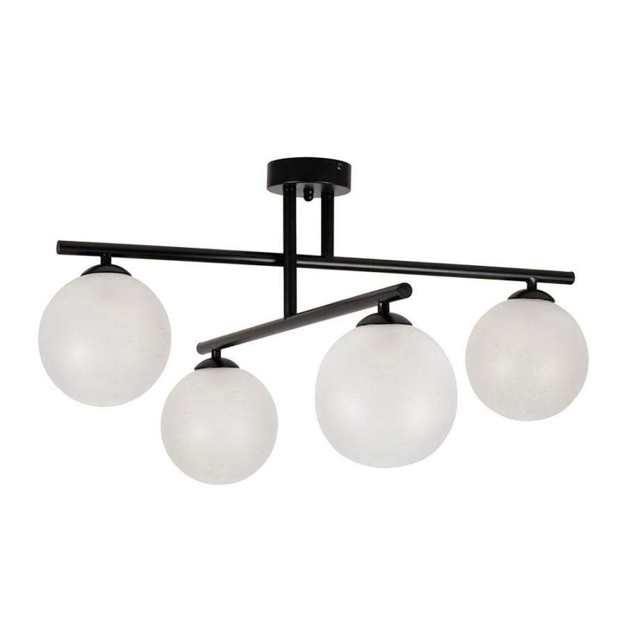 Luminaires Fabrique De Styles | Suspension 4 Lumieres En Fer Et Verre Noir Mat H36Cm - Ardecor