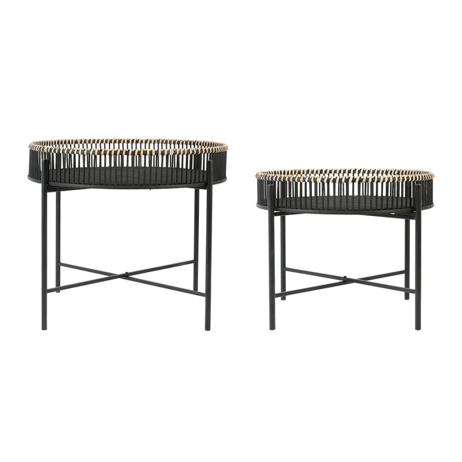 Meubles Fabrique De Styles Table Basses | Table Basse Gigogne (Lot De 2) Bambou Noir Et Fer