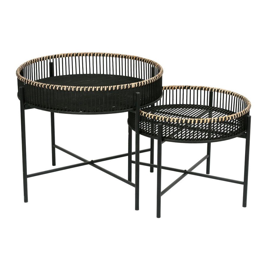 Meubles Fabrique De Styles Table Basses | Table Basse Gigogne (Lot De 2) Bambou Noir Et Fer