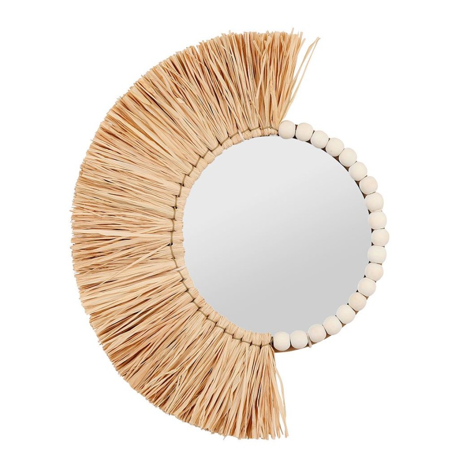 Deco Fabrique De Styles | Miroir Rond Asymetrique En Raphia - Blue Sand