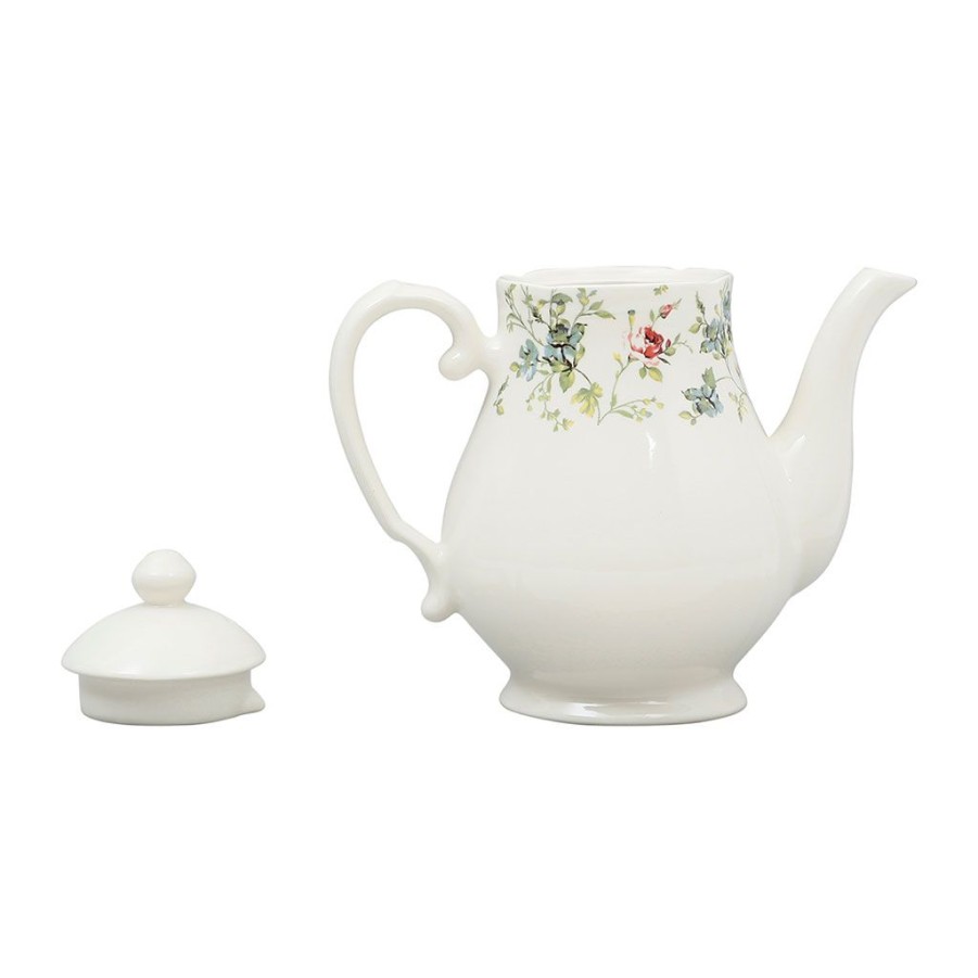 Arts De La Table Fabrique De Styles Theieres Et Cafetieres | Cafetiere En Faience Blanc Et Multicolore - Fleurs Champs