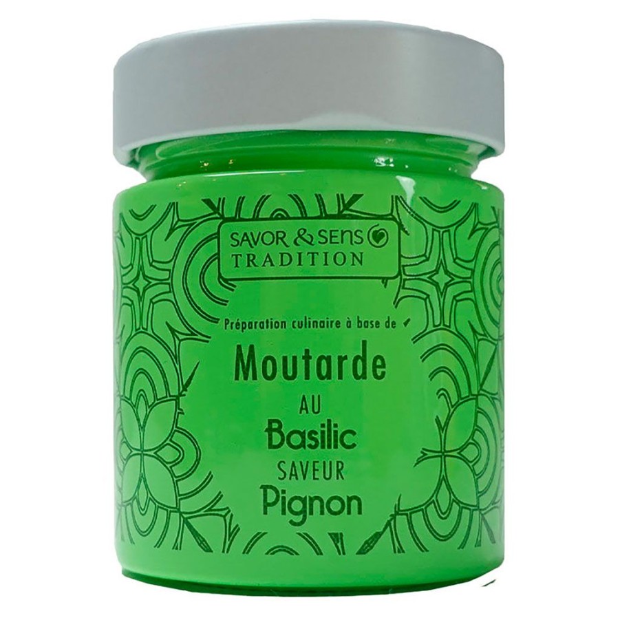 Epicerie Fabrique De Styles Condiments Et Epices | Moutarde Saveur Basilic & Pignons (Pot Vert)