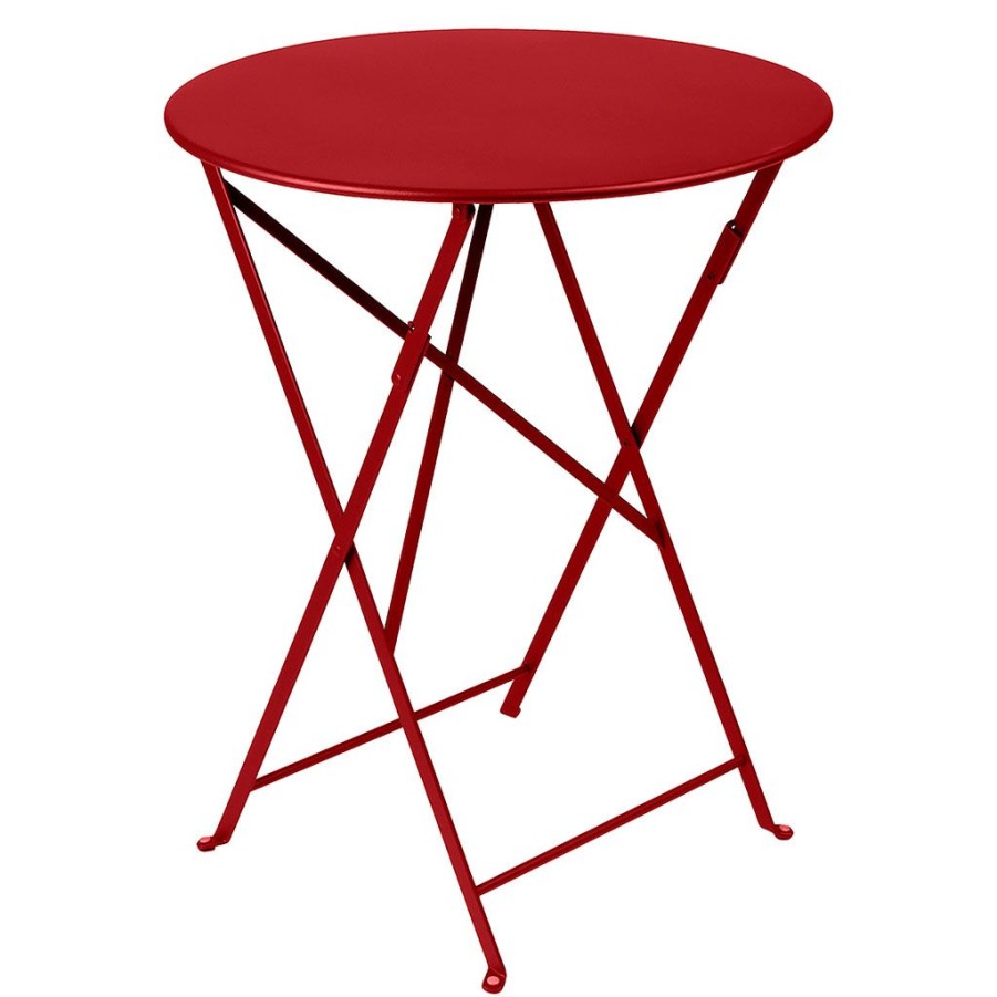 Jardin Fabrique De Styles Tables De Jardin | Table De Jardin Ronde Pliante En Acier Rouge Piment - Bistro