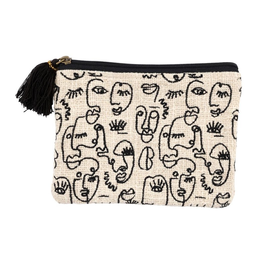 Accessoires Et Loisirs Fabrique De Styles Sacs Et Pochettes | Pochette Brodee Ecru Et Noir En Coton - Terre Brulee