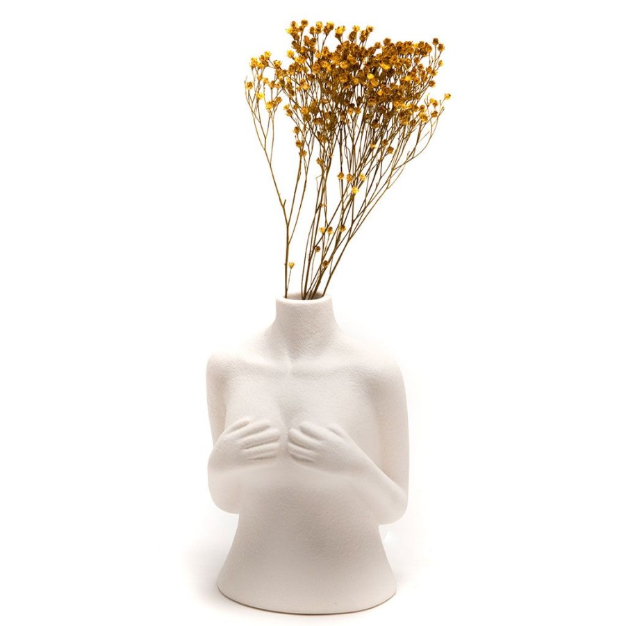 Deco Fabrique De Styles Vases Et Soliflores | Vase En Ceramique Coprs Blanc 10X7Xh14Cm