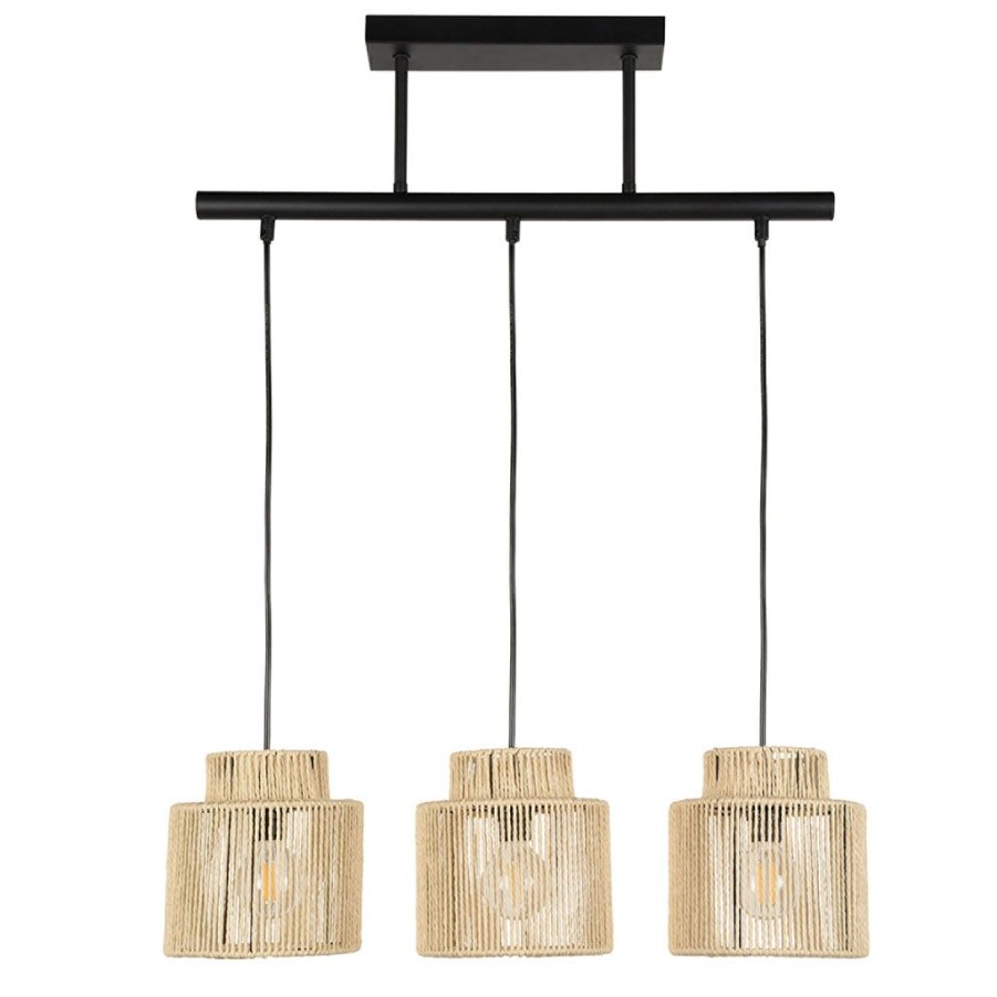 Luminaires Fabrique De Styles | Suspension 3 Lumiere En Metal Et Cordelette Tresse L60Cm Naturel - Cancun