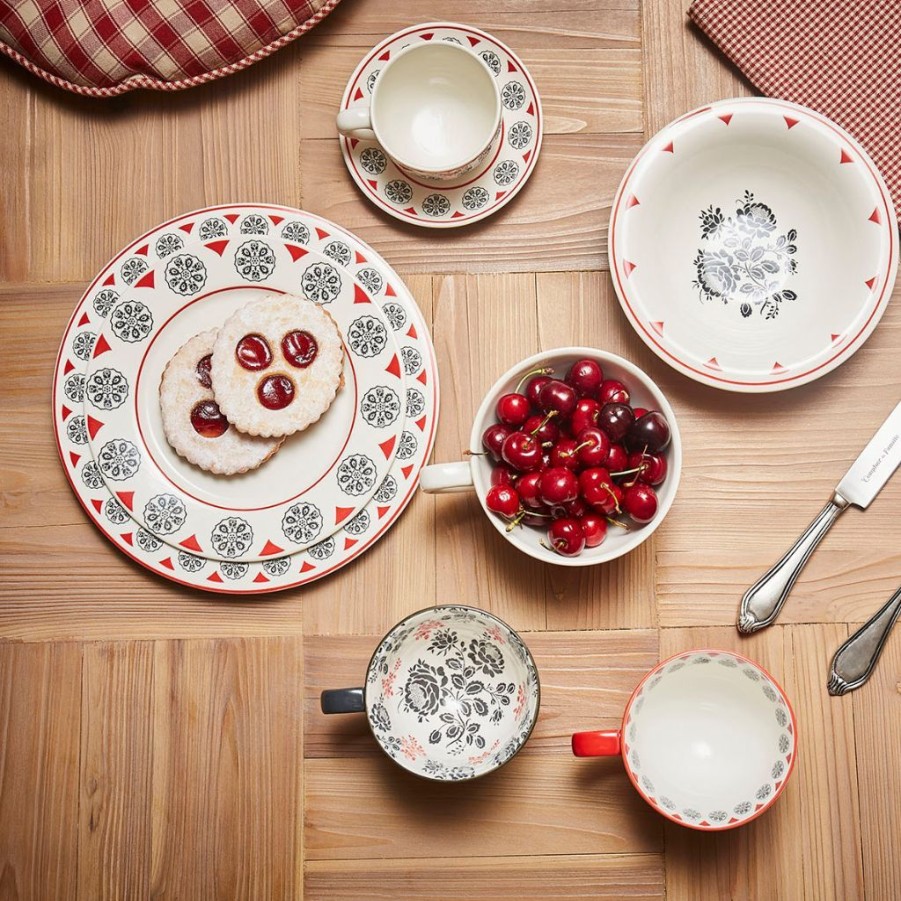 Arts De La Table Fabrique De Styles Assiettes | Assiette Plate En Faience Gris Et Rouge D27Cm - Rosette