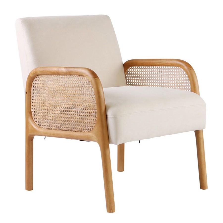 Meubles Fabrique De Styles Fauteuils | Fauteuil Blanc Casse En Bois D'Hevea Et Rotin - Firmin