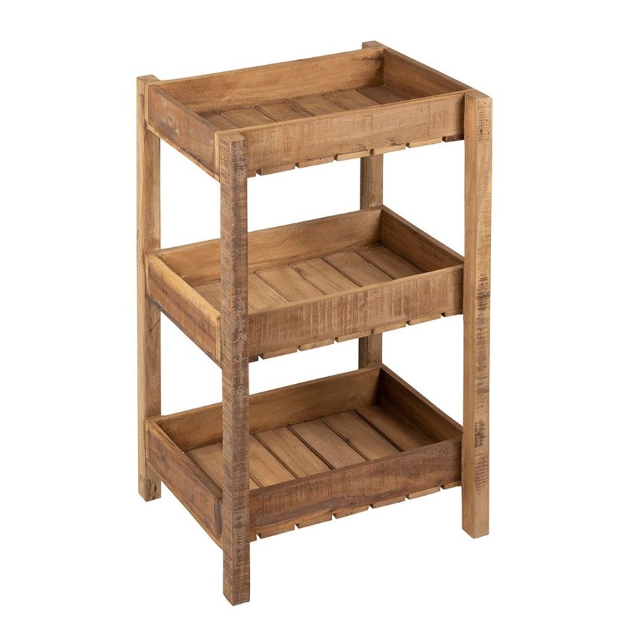 Meubles Fabrique De Styles Bibliotheques Et Etageres | Desserte 3 Niveaux En Bois Recycle Naturel H70Cm - Campagne