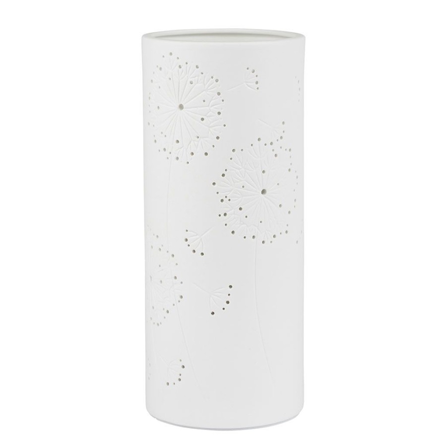 Luminaires Fabrique De Styles | Lampe Cylindre En Porcelaine H28Cm Blanc - Fleur