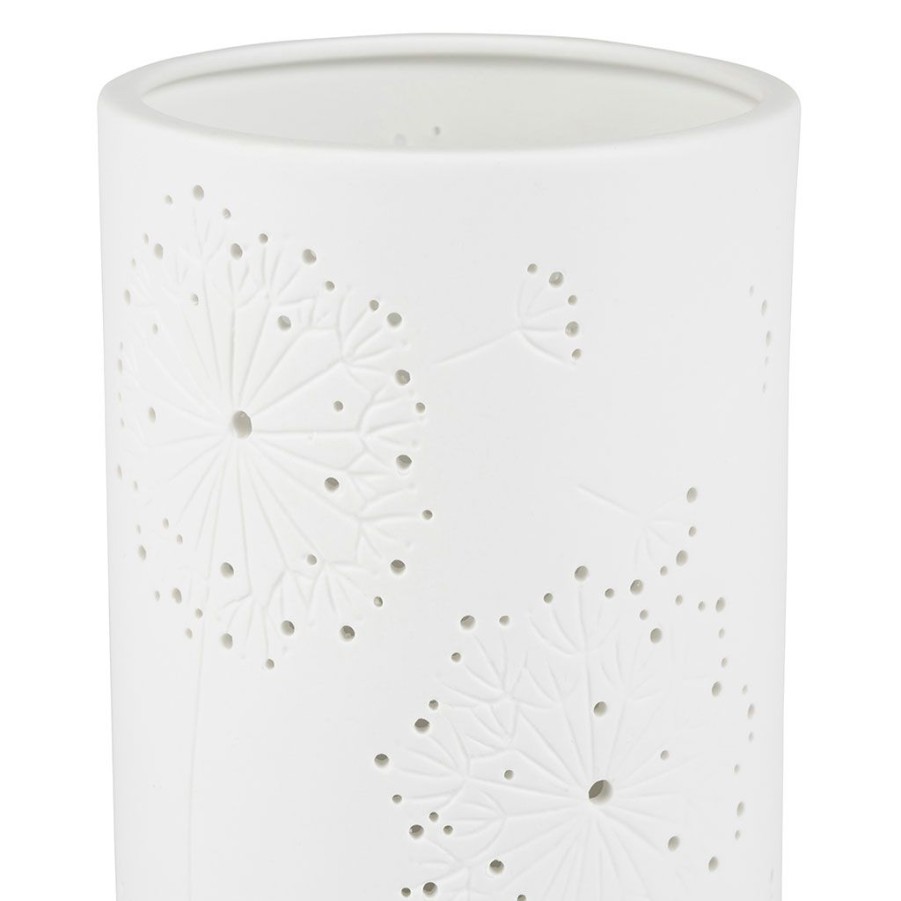 Luminaires Fabrique De Styles | Lampe Cylindre En Porcelaine H28Cm Blanc - Fleur