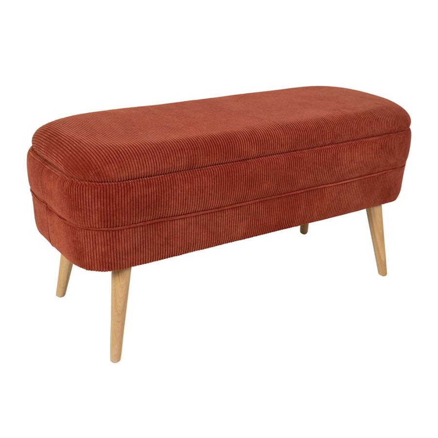 Meubles Fabrique De Styles Bancs Et Banquettes | Banc Coffre En Velours Cotele Terracotta - Eleonor