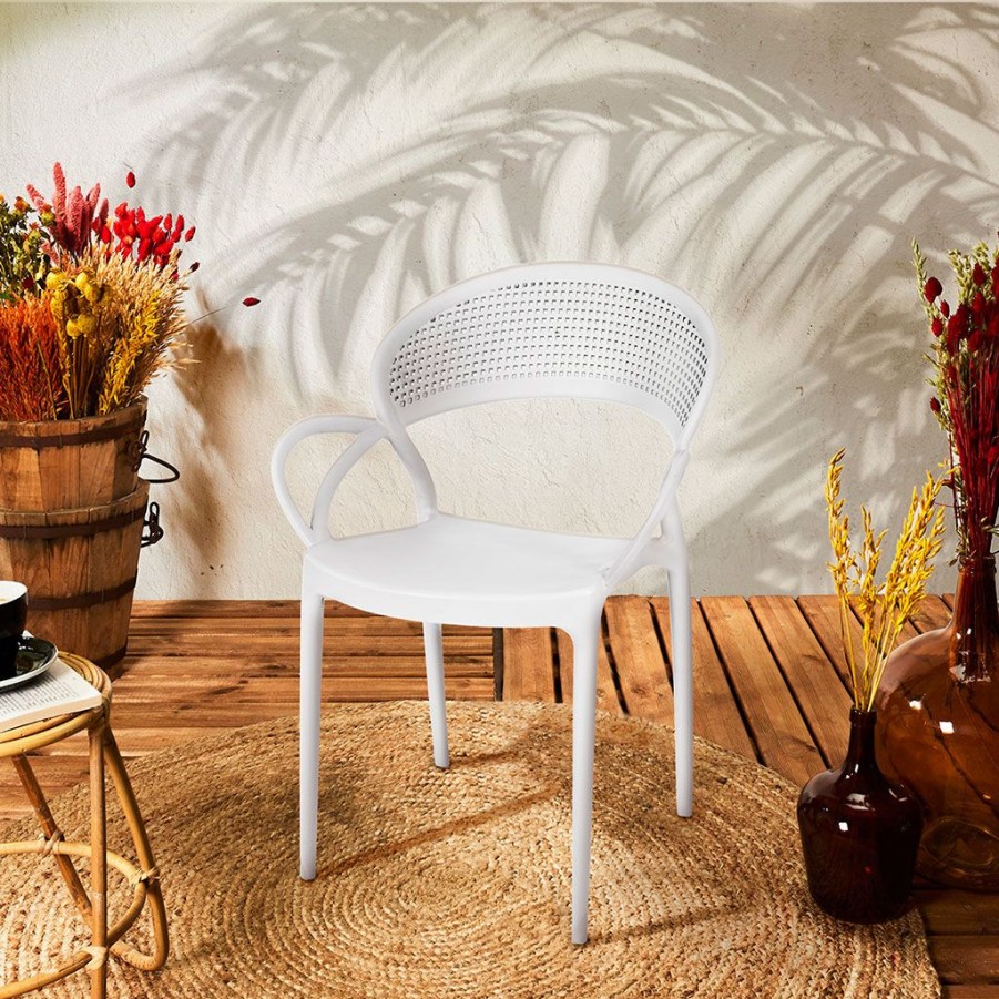 Jardin Fabrique De Styles Chaises&Fauteuils | Chaise Exterieur Blanc En Plastique Sacha Empilable