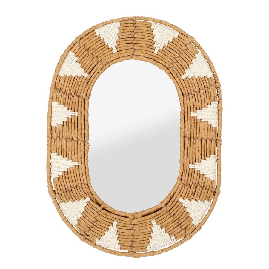 Deco Fabrique De Styles | Miroir Ovale En Corde Et Coton Naturel Et Blanc 31X42Cm - Terre Brulee