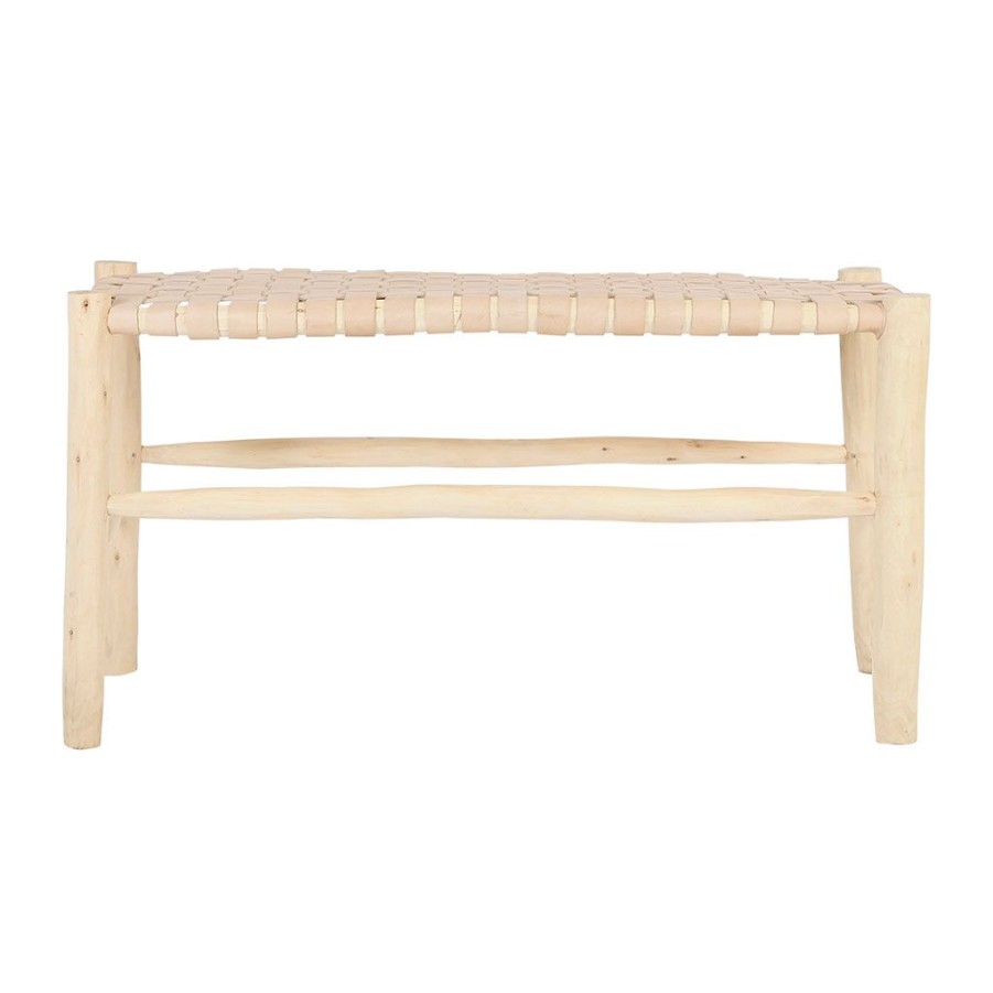 Meubles Fabrique De Styles Bancs Et Banquettes | Banc En Bois Et Cuir Tresse Nude