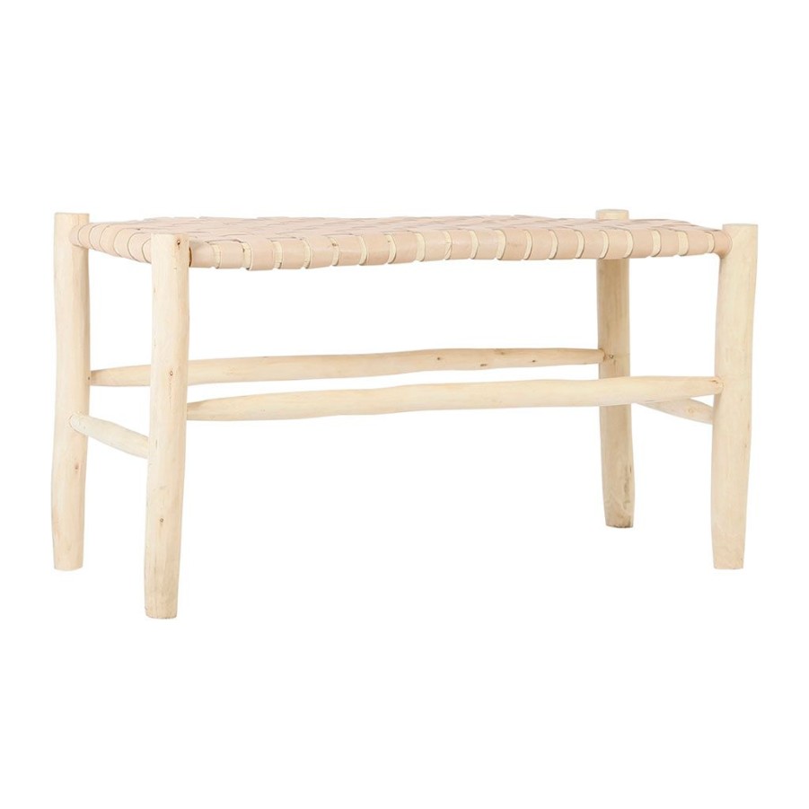 Meubles Fabrique De Styles Bancs Et Banquettes | Banc En Bois Et Cuir Tresse Nude