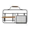 Deco Fabrique De Styles Etageres Murales | Etagere Murale Avec Panier Reserve Noir 48X33X11Cm En Fer Noir Et Sapin