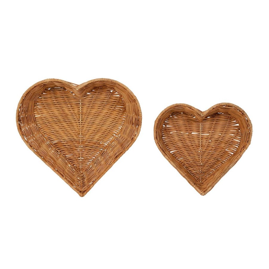 Deco Fabrique De Styles Paniers Et Corbeilles | Lot De 2 Corbeilles Coeur En Rotin Naturel - Fantine