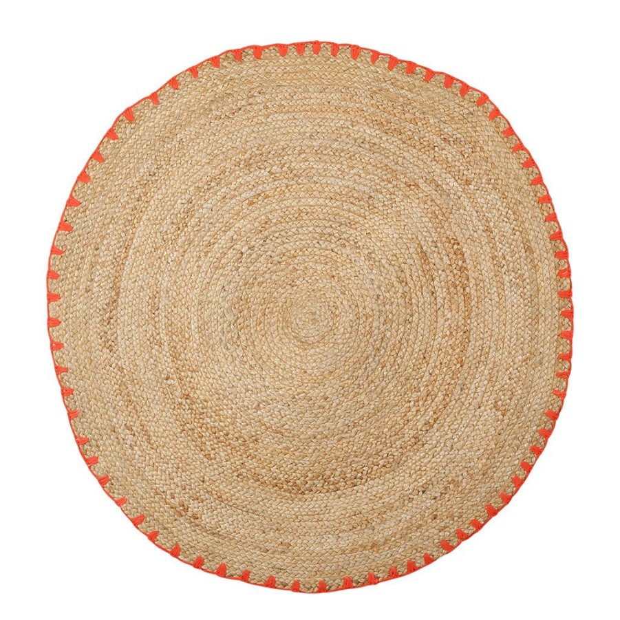 Deco Fabrique De Styles | Tapis Rond En Jute Et Coton Naturel Et Orange D100Cm - Seguia