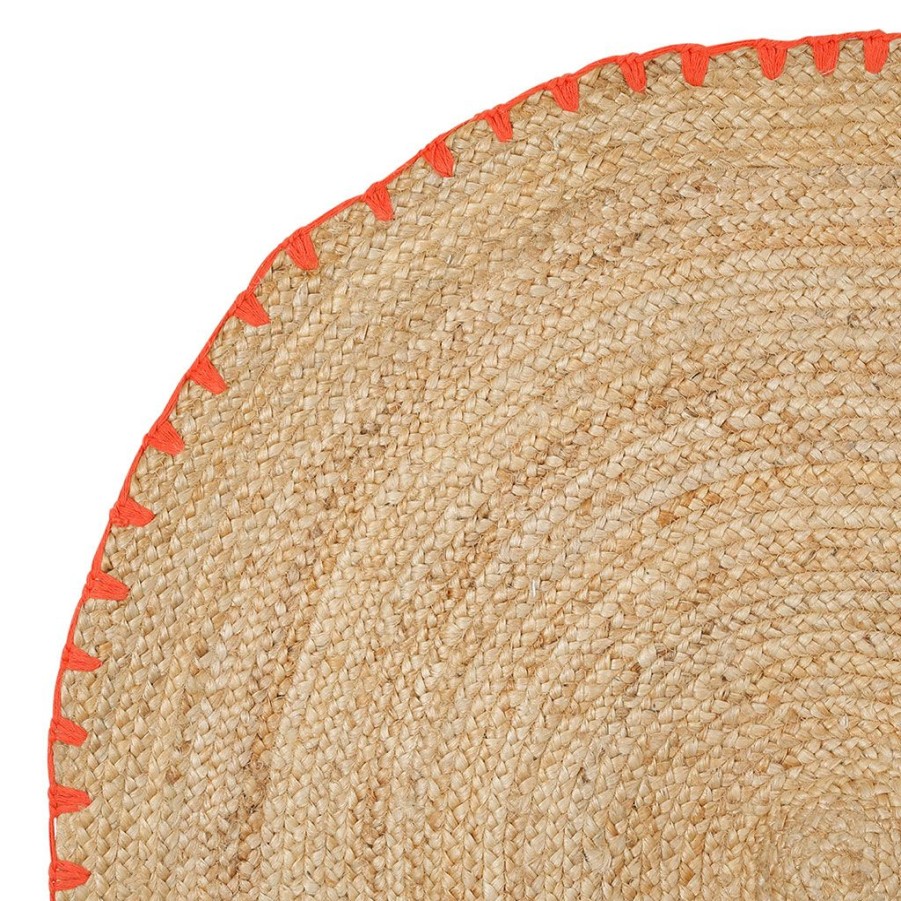 Deco Fabrique De Styles | Tapis Rond En Jute Et Coton Naturel Et Orange D100Cm - Seguia