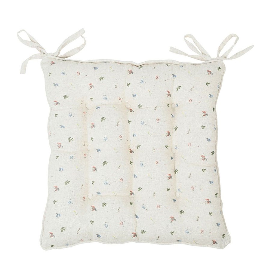 Textiles Fabrique De Styles | Galette Chaise Carree P'Tite Fleur Naturel 40X40Cm En Coton