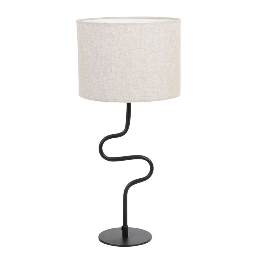 Luminaires Fabrique De Styles | Lampe En Fer Et Coton Noir Et Beige D29Xh60Cm - Funky