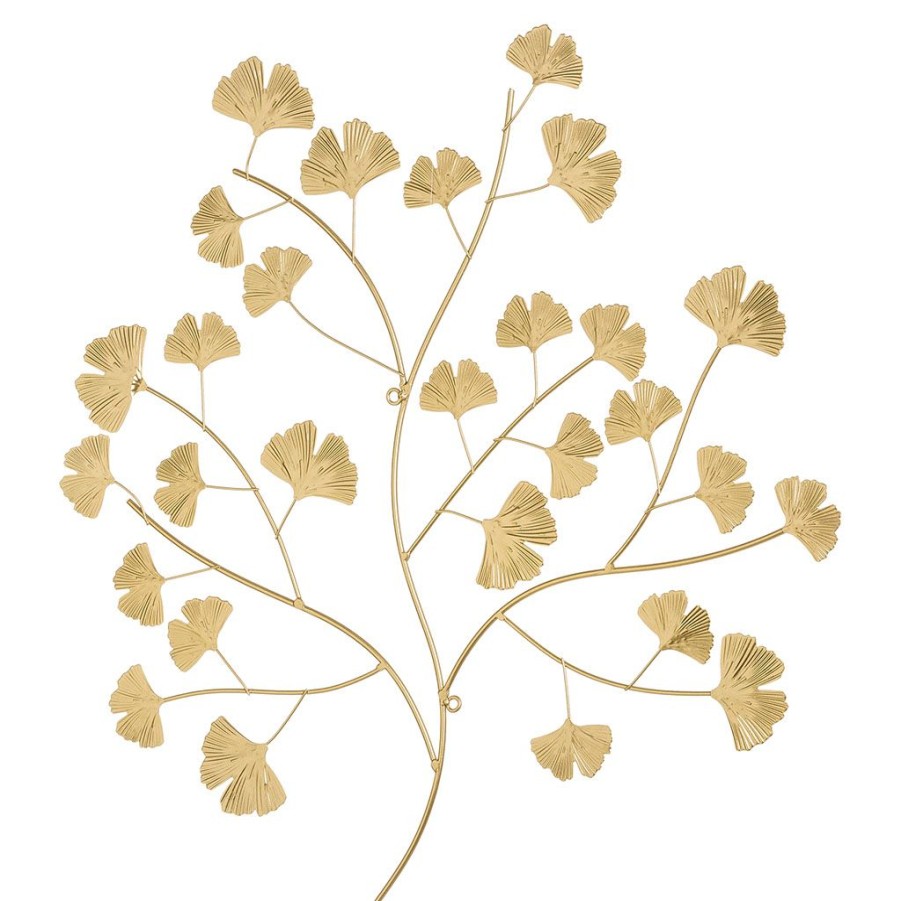 Deco Fabrique De Styles Deco A Suspendre Et Adhesive | Decoration Murale Feuille De Ginkgo Metal Dore (53X56Cm)