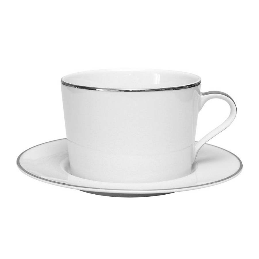 Arts De La Table Fabrique De Styles Tasses Et Mugs | Tasse Et Sous-Tasse En Porcelaine Blanc Et Platine - Ginger