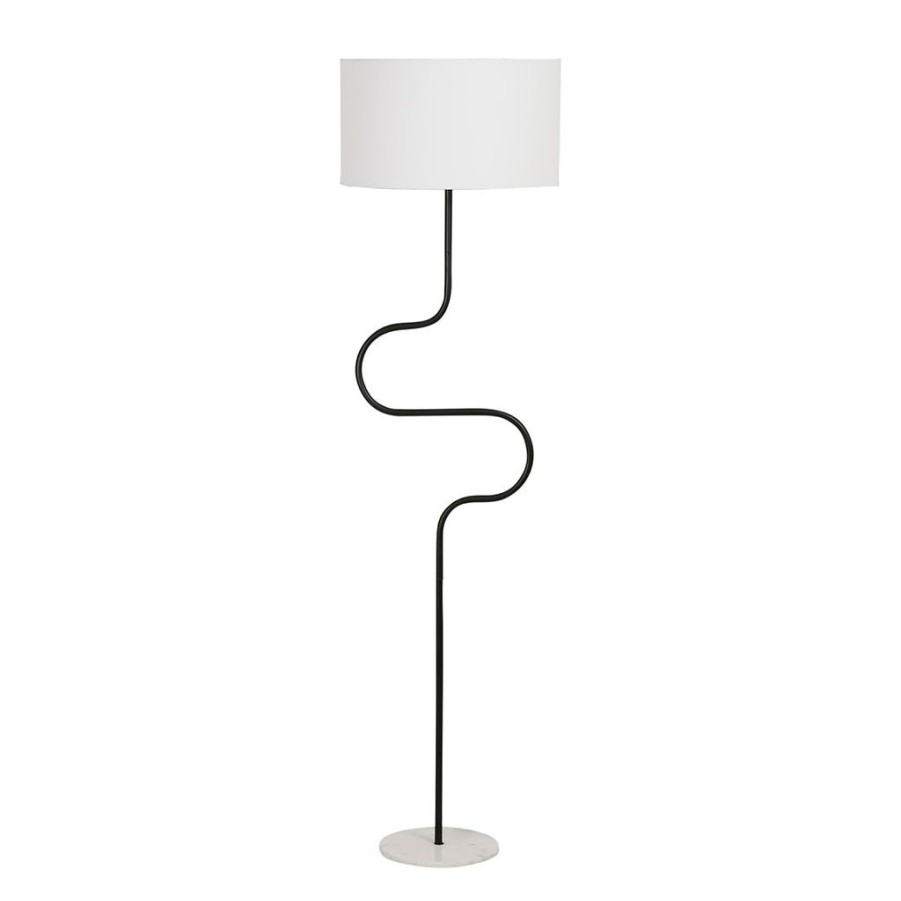 Luminaires Fabrique De Styles | Lampadaire En Fer Et Marbre Noir Et Blanc D45Xh163Cm - Funky