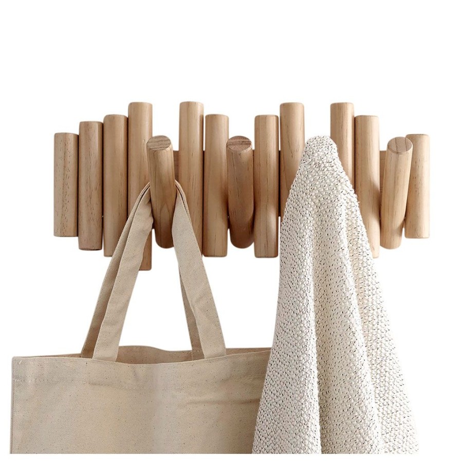 Deco Fabrique De Styles Pateres | Patere Murale 5 Crochets En Bois Naturel 38X18X6.3Cm