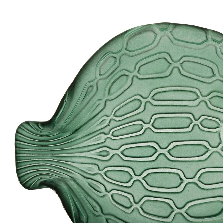 Arts De La Table Fabrique De Styles Plats Et Saladiers | Plat Poisson Ocean Vert Fonce 20X16Xh3Cm Verre