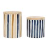 Arts De La Table Fabrique De Styles Pots Et Bocaux | Pot X2 Avec Couvercle En Bambou Raye Bleu Et Beige En Gres - Blue Sand