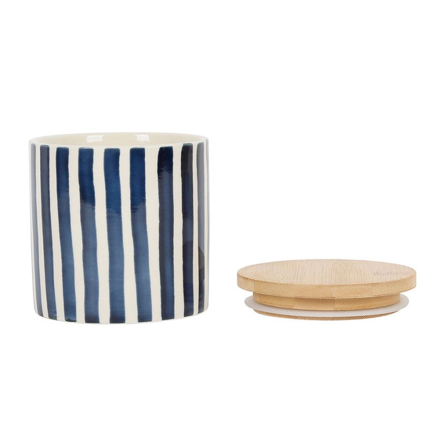 Arts De La Table Fabrique De Styles Pots Et Bocaux | Pot X2 Avec Couvercle En Bambou Raye Bleu Et Beige En Gres - Blue Sand