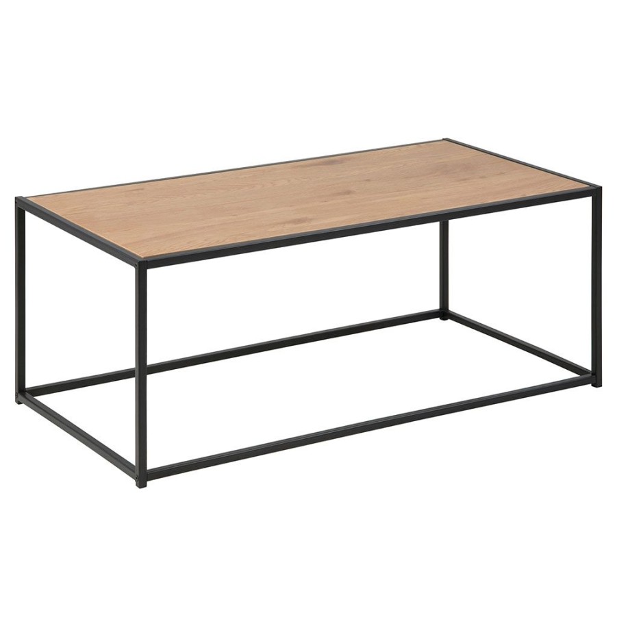 Meubles Fabrique De Styles Table Basses | Table Basse En Plaque Chene Et Metal Noir L100Cm - Senzo