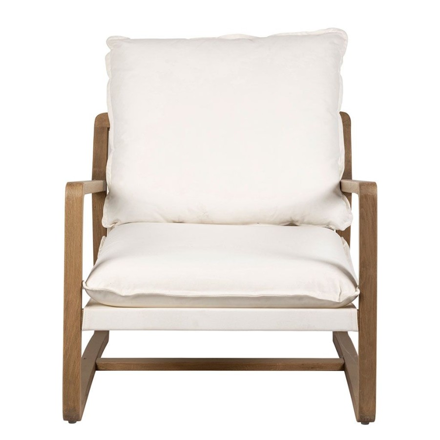 Meubles Fabrique De Styles Fauteuils | Fauteuil En Chene Et Coton Blanc - Azenor