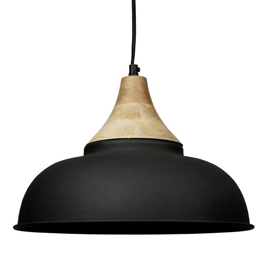 Luminaires Fabrique De Styles | Suspension En Fer Et Manguier D35Cm Noir Mat - Lausel