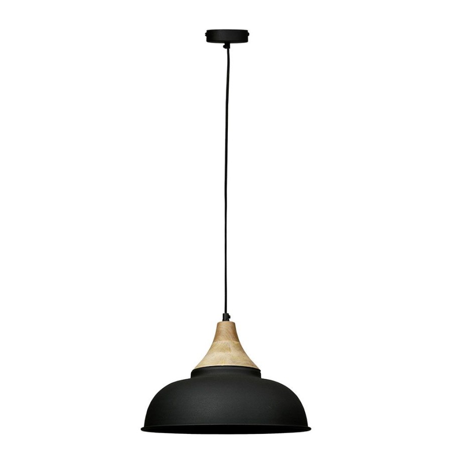 Luminaires Fabrique De Styles | Suspension En Fer Et Manguier D35Cm Noir Mat - Lausel