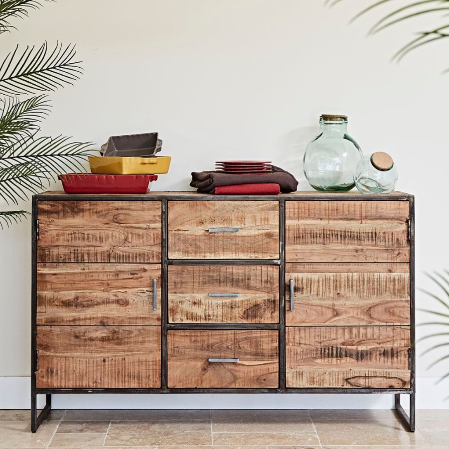 Meubles Fabrique De Styles Buffets Et Vitrines | Bahut En Acacia Et Fer Noir L150Cm - Factory