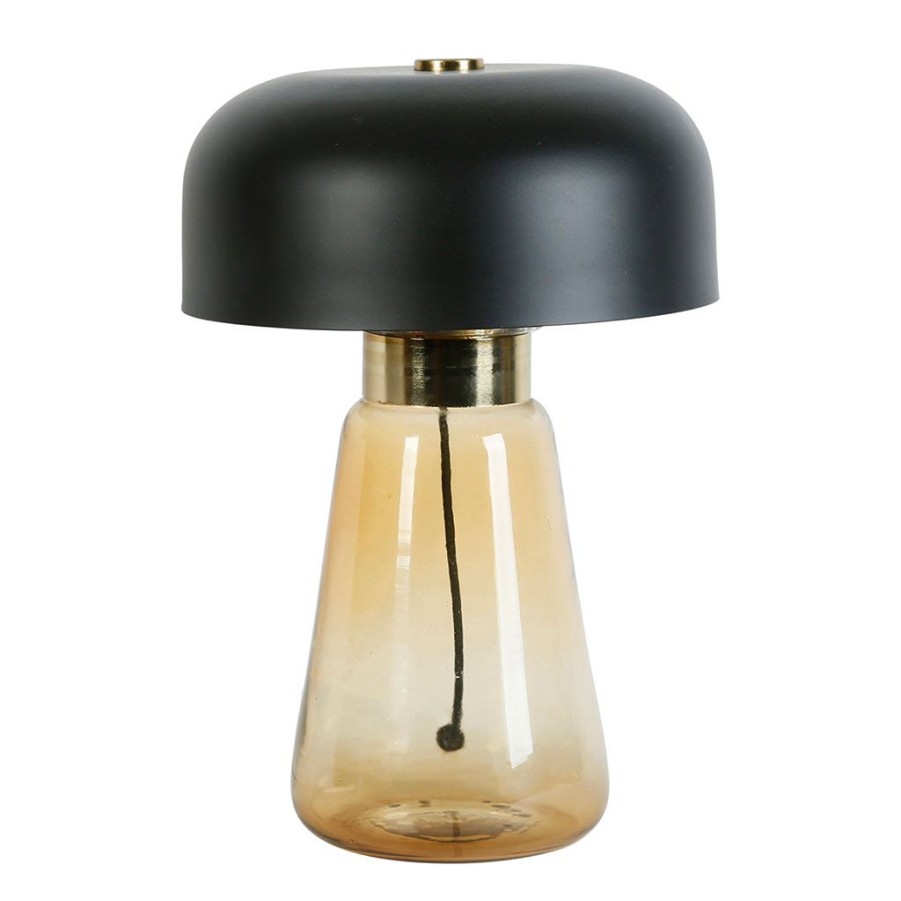 Luminaires Fabrique De Styles | Lampe D'Ambiance En Fer H44Cm Noir Et Verre - Champart