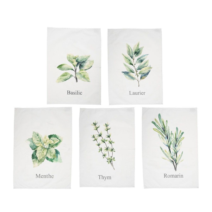 Textiles Fabrique De Styles Serviettes De Table | Set De 5 Torchons Aroma Vert Et Lin En Coton