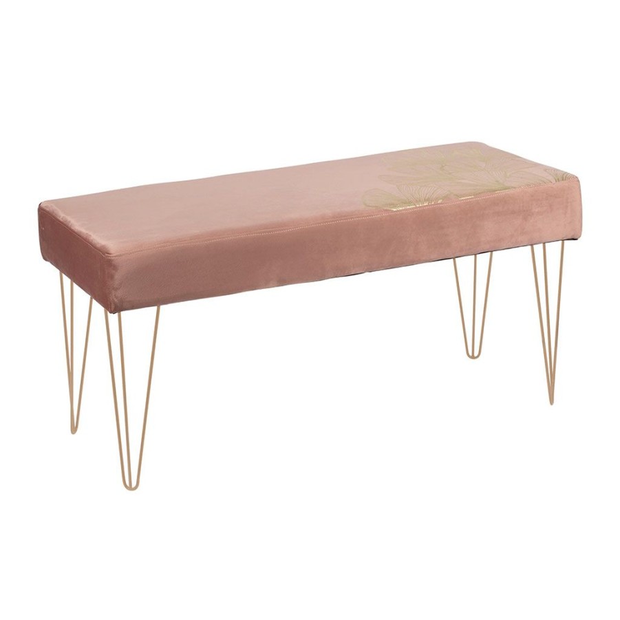 Meubles Fabrique De Styles Bancs Et Banquettes | Banc En Velours Rose Et Pieds Dores