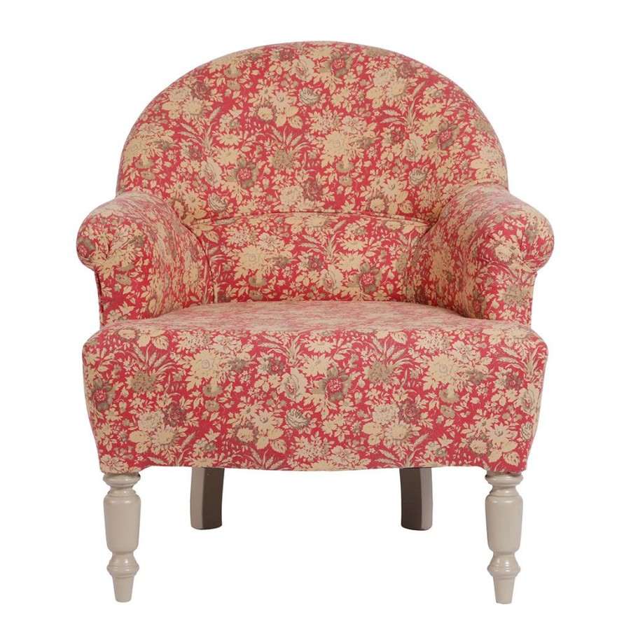 Meubles Fabrique De Styles Fauteuils | Fauteuil Crapaud Floral En Coton Rouge Et Pin - Margot