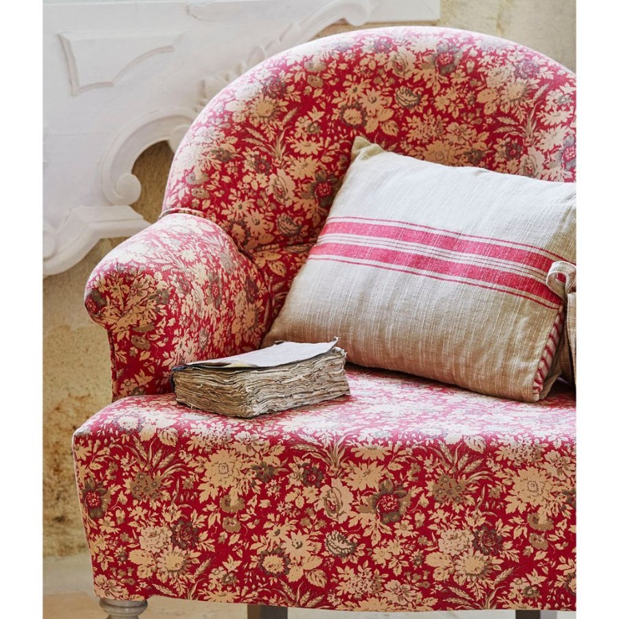 Meubles Fabrique De Styles Fauteuils | Fauteuil Crapaud Floral En Coton Rouge Et Pin - Margot